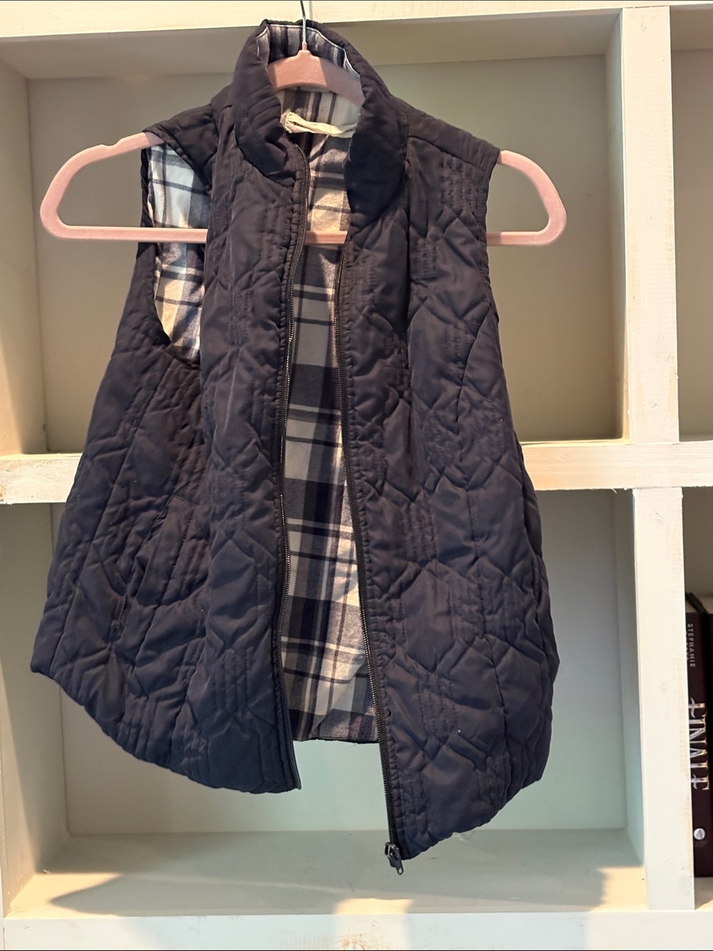 BKE Quilted Navy Vest with Plaid Lining